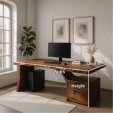 Handcrafted Solid Wood Work Desk – Live Edge Office Table with Organic Curved Base and Drawers