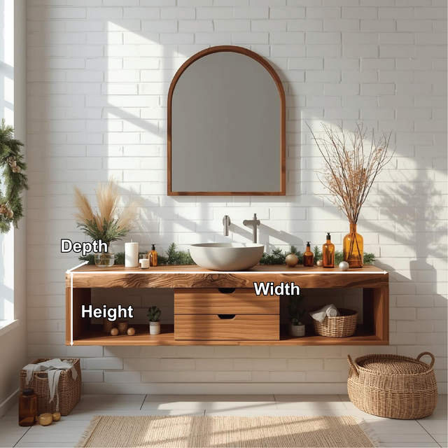 Handcrafted Solid Wood Floating Bathroom Vanity with Center Drawer and Natural Live Edge Design