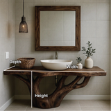 Handcrafted Solid Wood Bathroom Vanity with Organic Tree-Inspired Base and Natural Finish