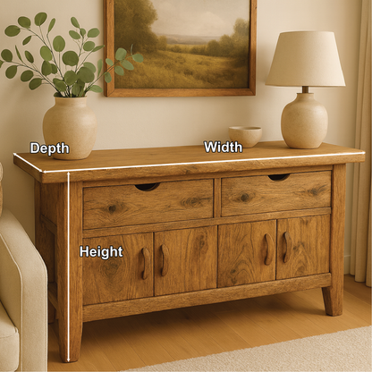Handcrafted Solid Wood Console Table with Drawers and Cabinets for Rustic Modern Living Spaces