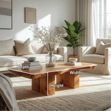 Handcrafted Solid Wood Coffee Table with Live Edge Design and Minimalist Block Base