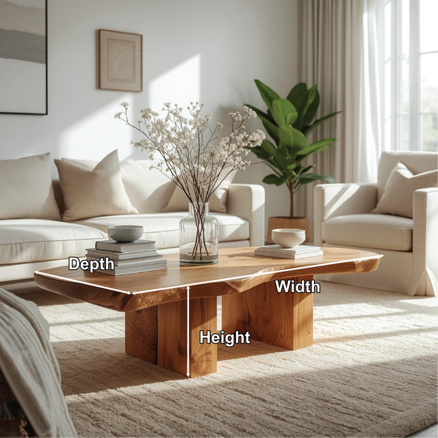 Handcrafted Solid Wood Coffee Table with Live Edge Design and Minimalist Block Base