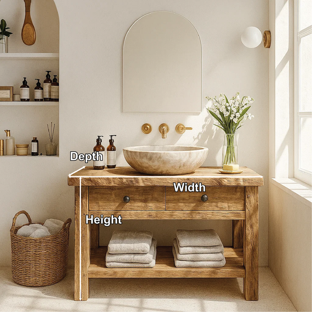 Handcrafted Solid Wood Bathroom Vanity with Double Drawers and Shelf for Natural Modern Homes