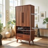 Handcrafted Solid Wood Dining Cabinet with Wine Rack, Tall Double Doors and Storage Drawers