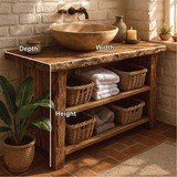 Rustic Handcrafted Solid Wood Bathroom Vanity with Open Shelves and Natural Live Edge Design