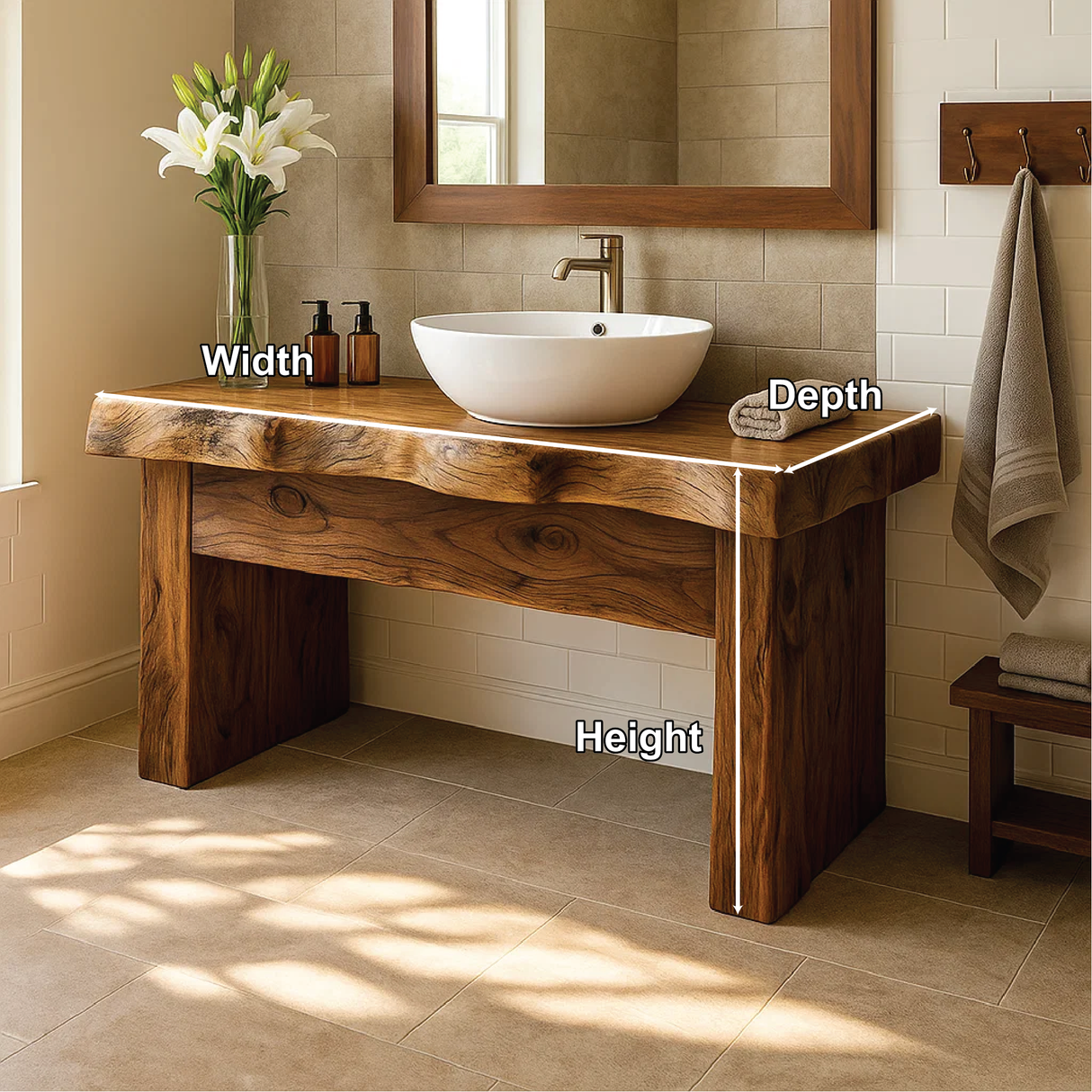 Handcrafted Solid Wood Bathroom Vanity with Live Edge Design for Natural and Modern Interiors