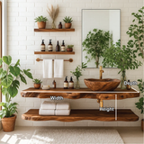 Handcrafted Solid Wood Floating Vanity – Live Edge Bathroom Counter with Vessel Sink Design