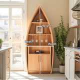 Handcrafted Solid Wood Boat-Shaped Dining Cabinet with Glass Rack and Lower Storage Doors