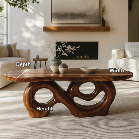 Handcrafted Solid Wood Coffee Table with Artistic Curved Base and Organic Sculptural Design