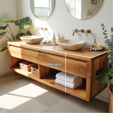 Floating solid wood vanity with double sinks – handcrafted bathroom furniture for modern homes