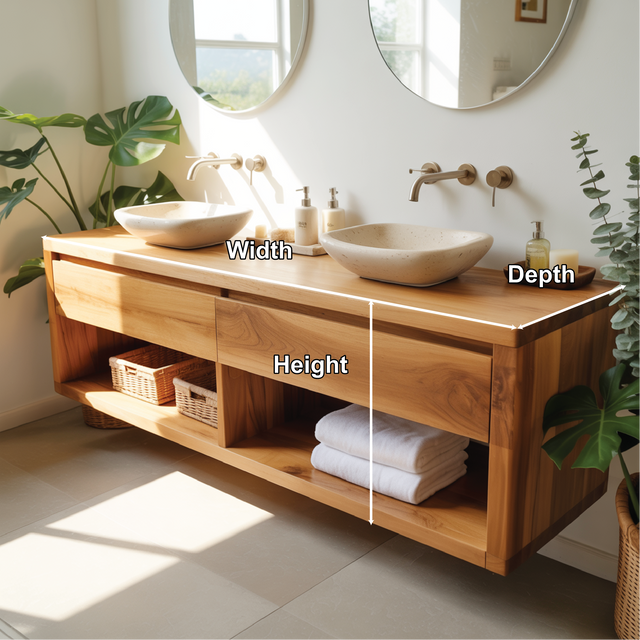 Floating solid wood vanity with double sinks – handcrafted bathroom furniture for modern homes