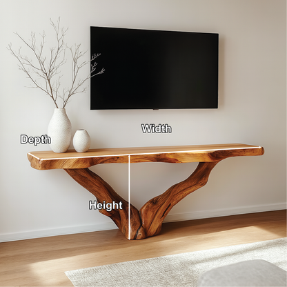 Handcrafted Solid Wood Console Table with Natural Root Base for Modern Organic Home Decor