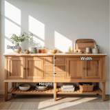 Handcrafted Solid Wood Dining Storage Sideboard with Open Lower Shelf and Multi-Drawer Design