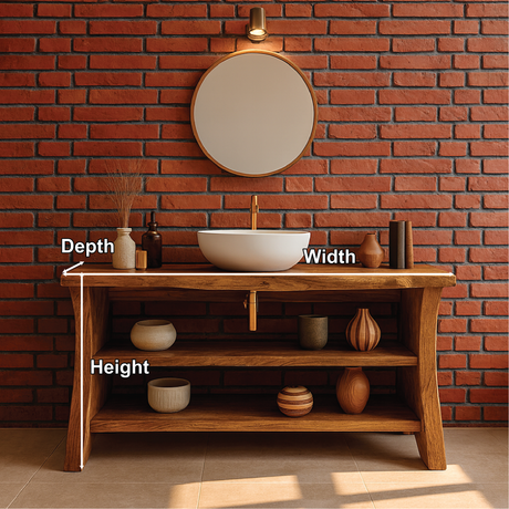 Handcrafted Solid Wood Bathroom Vanity with Live Edge Design and Double Open Storage Shelves