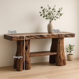 Handcrafted Solid Wood Console Table with Tree Trunk Legs for Rustic Natural Home Interiors