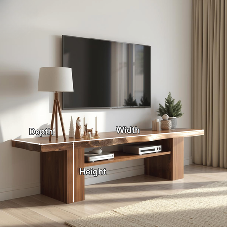 Handcrafted Solid Wood Live Edge TV Stand with Natural Finish for Modern and Rustic Interiors