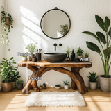 Handcrafted Solid Wood Bathroom Vanity with Organic Root Base and Natural Rustic Design