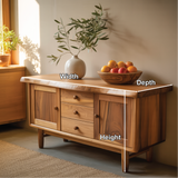 Handcrafted Solid Wood Dining Storage Cabinet with Live-Edge Top and Central Drawers