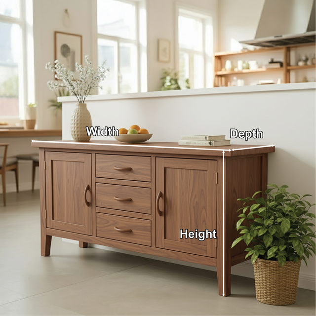 Handcrafted Solid Wood Dining Storage Cabinet with Center Drawers and Side Doors for Modern Homes