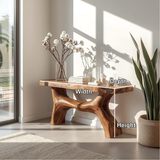Handcrafted Solid Wood Console Table with Sculptural Base and Natural Live Edge Design