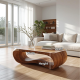 Handcrafted Solid Wood Coffee Table with Modern Curved Design and Natural Smooth Finish