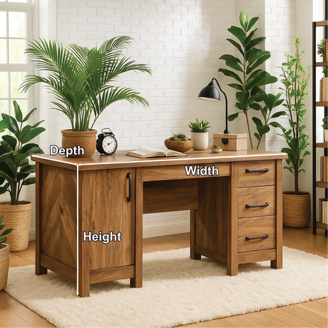 Handcrafted Solid Wood Office Desk – Rustic Work Table with Drawers and Natural Walnut Finish