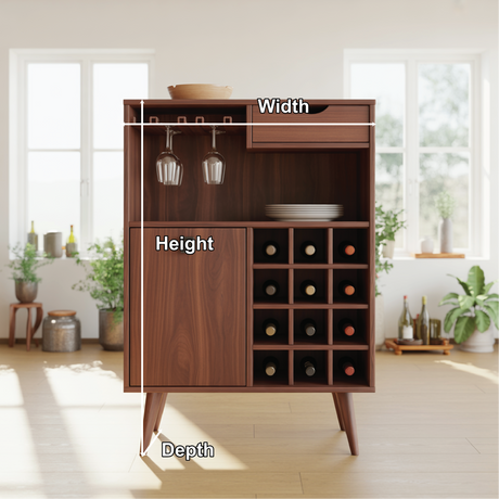 Handcrafted Solid Wood Dining Cabinet with Wine Rack, Glass Holder, Drawer and Storage Door