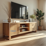Handcrafted Solid Wood TV Stand with Drawers and Shelves in Natural Oak Finish for Living Room