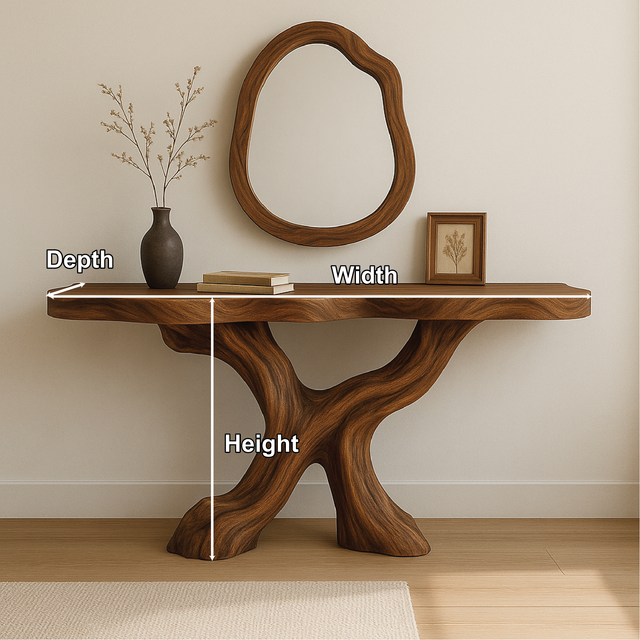 Handcrafted Solid Wood Console Table with Organic Flowing Base and Smooth Natural Finish