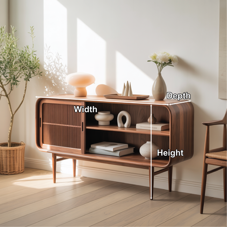 Solid Wood Console Table with Sliding Door – Handcrafted Mid-Century Storage Cabinet