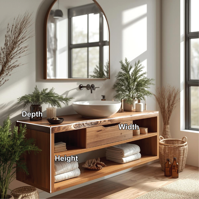 Handcrafted Solid Wood Floating Bathroom Vanity with Open Shelf Storage and Natural Live Edge
