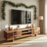 Handcrafted Solid Wood TV Stand with Natural Live Edge Design and Modern Rounded Base Legs