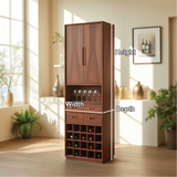 Handcrafted Solid Wood Dining Cabinet with Tall Doors, Wine Storage Grid and Four Drawers