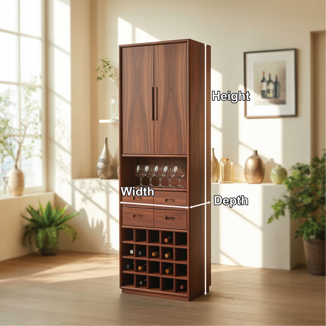 Handcrafted Solid Wood Dining Cabinet with Tall Doors, Wine Storage Grid and Four Drawers