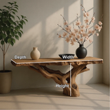 Handcrafted Solid Wood Console Table with Natural Root Base and Organic Live Edge Design