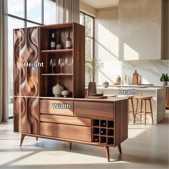 Handcrafted Solid Wood Dining Cabinet with Wine Storage and Open Shelves for Modern Homes