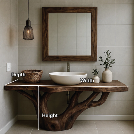 Handcrafted Solid Wood Bathroom Vanity with Organic Tree-Inspired Base and Natural Finish