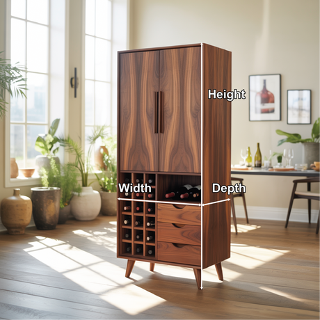 Handcrafted Solid Wood Dining Cabinet with Wine Storage Grid, Drawers and Tall Double Doors