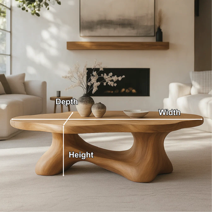 Handcrafted Solid Wood Coffee Table with Smooth Organic Form and Contemporary Sculptural Base