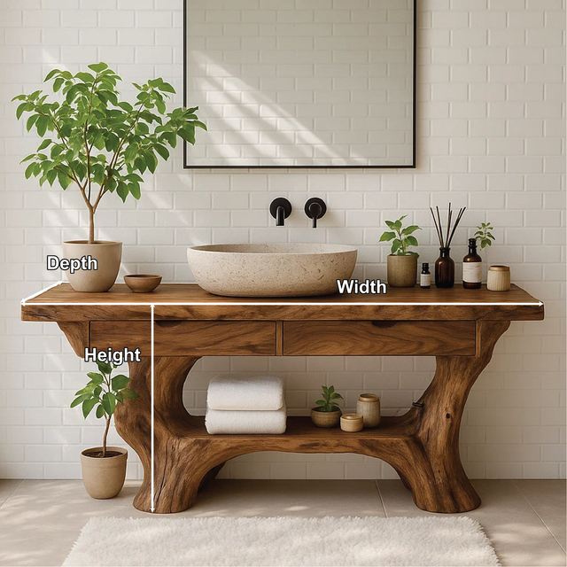 Handcrafted Solid Wood Vanity with Organic Curved Base and Natural Live Edge Design