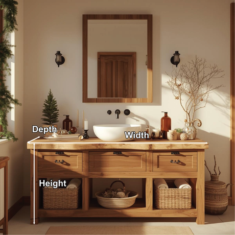 Handcrafted Solid Wood Bathroom Vanity with Live Edge Countertop and Natural Rustic Finish