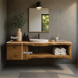 Handcrafted Solid Wood Floating Vanity with Natural Live Edge Design and Modern Minimalist Style