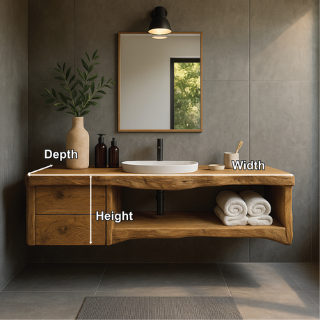 Handcrafted Solid Wood Floating Vanity with Natural Live Edge Design and Modern Minimalist Style
