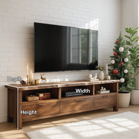 Handcrafted Solid Wood TV Stand with Live Edge Design and Storage Drawers for Modern Interiors