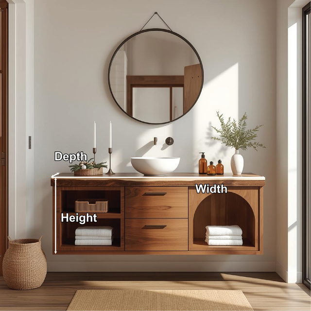 Handcrafted Solid Wood Floating Vanity with Arched Shelves and Contemporary Natural Finish
