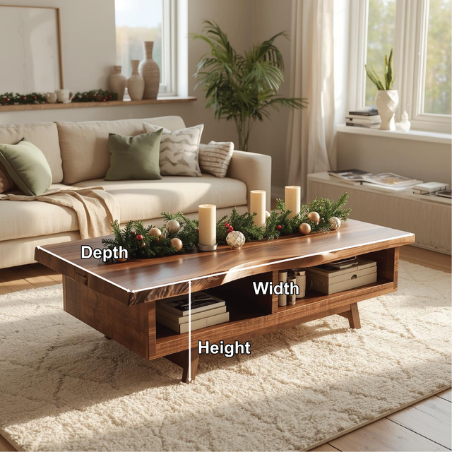 Handcrafted Solid Wood Coffee Table with Live Edge Top and Open Storage for Cozy Living Rooms