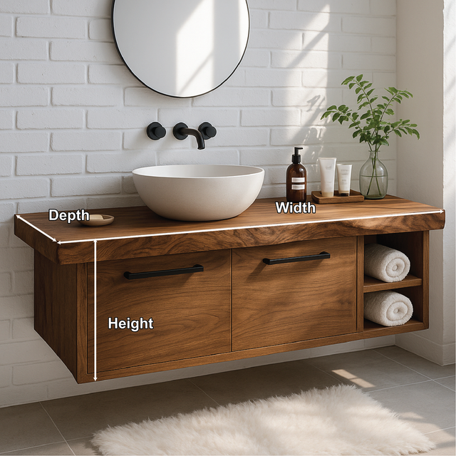 Handcrafted Solid Wood Floating Vanity with Live Edge Top and Double Drawer Storage