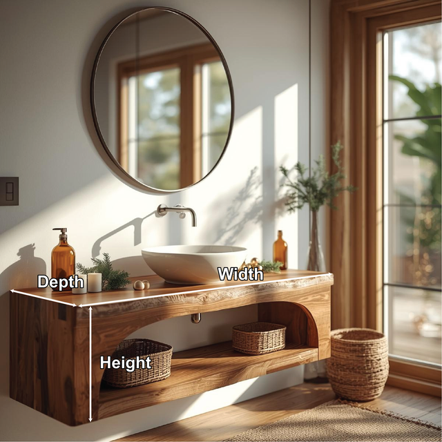 Handcrafted Solid Wood Floating Vanity with Live Edge Design and Minimalist Natural Finish
