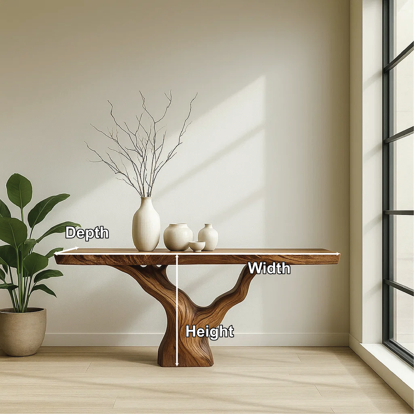 Handcrafted Solid Wood Tree Console Table with Natural Live Edge Design for Modern Homes