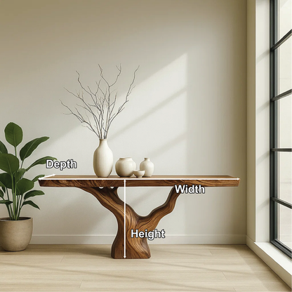 Handcrafted Solid Wood Tree Console Table with Natural Live Edge Design for Modern Homes